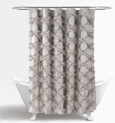 Штора для душу Lush Decor, Шармучий стиль шабі-шик, дизайн у стилі фермерського будинку, 182,9 x 182,9 см, слонова кістка/світло-жовтий (сірий)