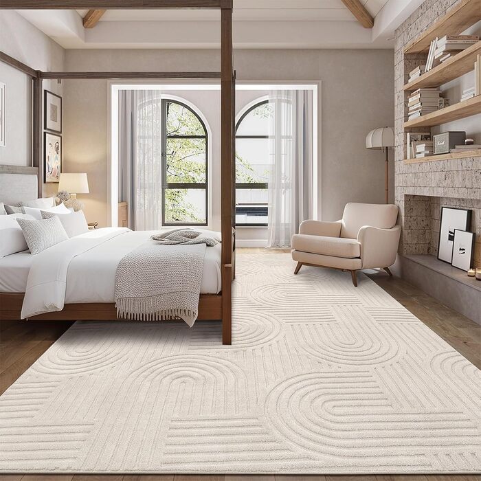 Теппих для вітальні 160x230 см, великий пухнастий килим з коротким ворсом, сучасний, з 3D ефектом, неслизький, для кухні, спальні, вітальні, їдальні, бежевий