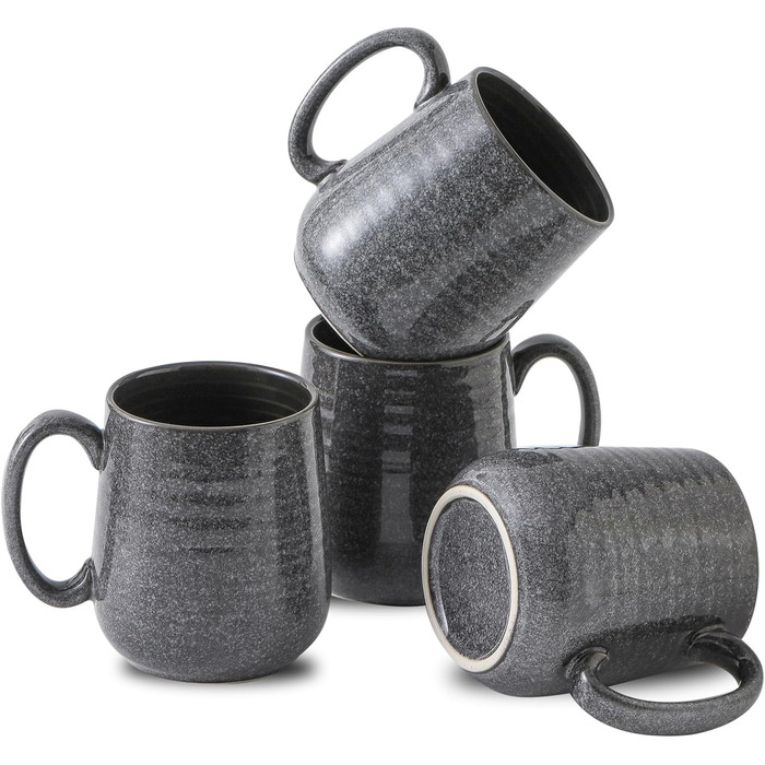 Набір кавових чашок Hasense, темно-сірий, 4 шт., 340 мл, для кави, чаю, молока, какао, з великою ручкою, придатні для миття в посудомийній машині та використання в мікрохвильовці