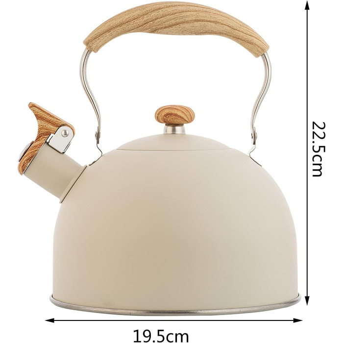 Чайник-заварник з металофоном та ергономічною ручкою, нержавіюча сталь, для всіх плит (газових, індукційних, дров'яних), колір бежевий