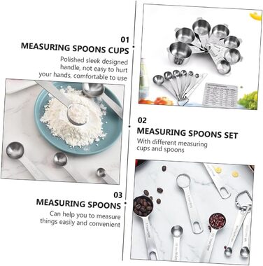 Amosfun Measuring Cup and Spoon Set: 7 Measuring Cups, 7 Measuring Spoons, Stainless Steel, Measuring Scale for Baking