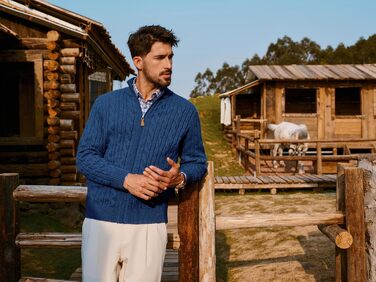 Кардиган чоловічий PJ PAU JONES з коміром-стійкою та блискавкою, в'язаний візерунок, колір морської хвилі (XXL, Indigo)