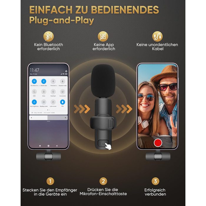 Беспроводной петличный микрофон XZ-K5 для iPhone/iPad/Android/Laptop с шумоподавлением (2 шт.)