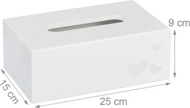 Relaxdays Tissue Box, Cosmetic Tissue Box, Square Tissue Box for Napkins, HxWxD: 9 x 25 x 15 cm, Heart Print, White