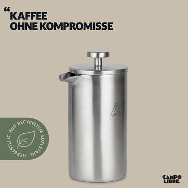 Campo Libre.® Giorgio French Press Coffee Maker made of double-walled stainless steel, 0.35l | Plastic-free coffee press with thermal function incl. replacement filter | Coffee maker | 100% recycled stainless steel 350ml Matt Steel
