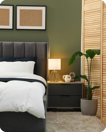 EDISHINE Настільна лампа, сучасний дизайн, індустріальний стиль, Е14 цоколь, вінтажна, для спальні/вітальні, бежево-чорна (льон + золото)