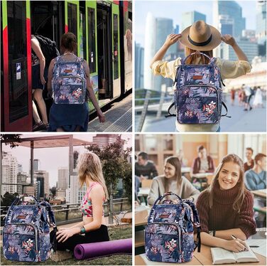 Рюкзак для ноутбука Vankean для жінок, 15.6-16.2 дюйми, з USB-портом, водонепроникний, для роботи/школи/подорожей, квітковий дизайн, темно-синій/червоний