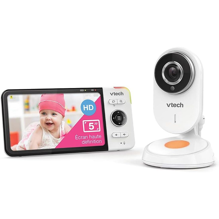 Vtech VM901-1W WiFi камера, дитячий відеомонітор з 5-дюймовим HD-дисплеєм, поворотна камера 1080P, мобільний додаток, широкий кут огляду 120°, сумісність з iOS та Android