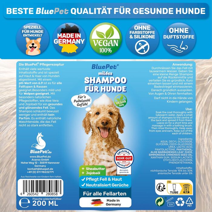 Щітка для собак та котів з довгим хутром BluePet: видаляє підшерстя та ковтуни, захищає верхній шар, ідеально для линьки (M-L породи, M-L + шампунь)