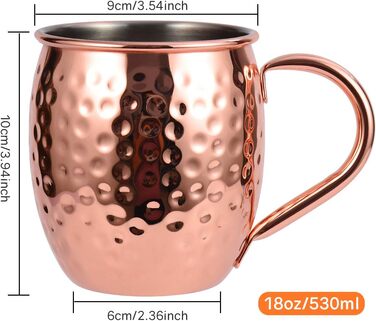 Moscow Mule Copper Mug Set, Handmade, Food-Safe, Copper Mug for Moscow Mule Cocktail, 473 ml, Gift Set with 1 Shot Glass, 4 Straws, and 4 Coasters, 4 Pieces
