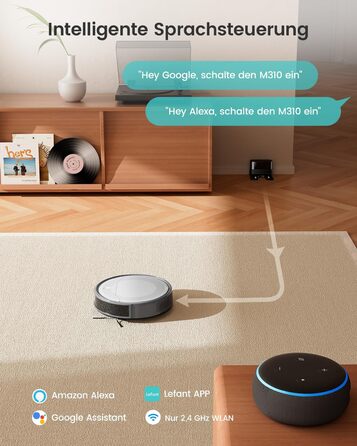 Робот-пилосос LEFANT M310 сірий: потужність 4500Pa, 180 хв роботи, Wi-Fi керування, для тварин та твердих поверхонь