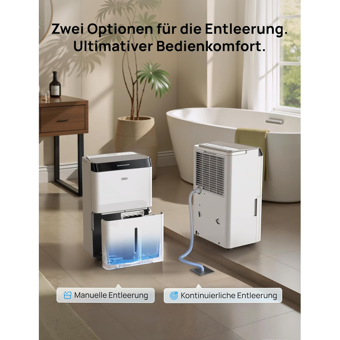 Dreo Розумний осушувач повітря /24h, для приміщень 37 м² – енергоефективний та тихий – керування через App & Alexa – 3 режими, таймер, регульована вологість, з відводом води, для спальні та ванної кімнати, білий (20L, чорний)