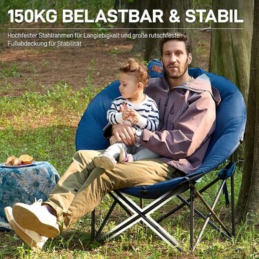 Крісло-місяць EVER ADVANCED Luxus XXL для кемпінгу, складне, до 150 кг, блакитне. З подушкою, для саду, балкону, приміщення.