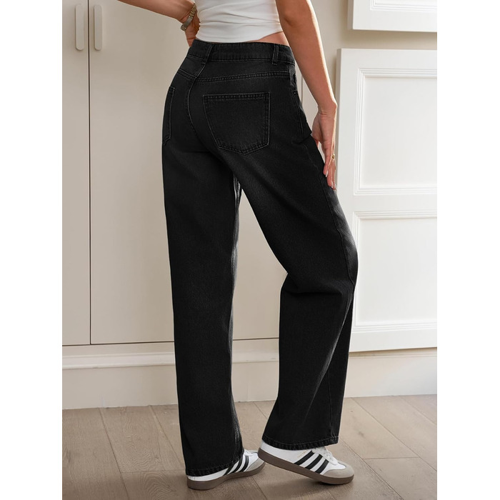 Джинси жіночі Fisoew Baggy з широкими штанинами, середньої посадки, прямий крій, чорні, розмір 34
