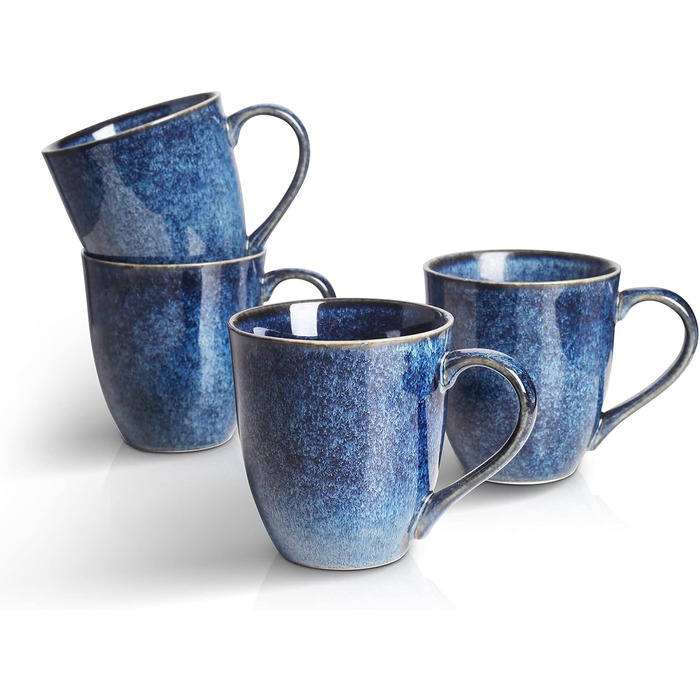 Vicrays Coffee Mugs Porcelain 4-Piece Set, 350 ml Mug with Handle for Hot Drinks, Porcelain Cup Suitable for Dishwasher & Microwave (Blue)