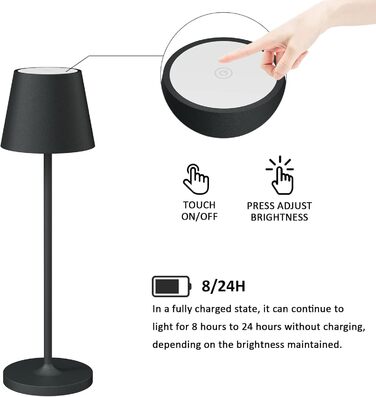 LED настільна лампа K-Bright з димуванням, акумуляторна | Для дому та вулиці | 3000K тепле світло | Дизайнерська лампа | 2 шт. в комплекті, колір антрацит