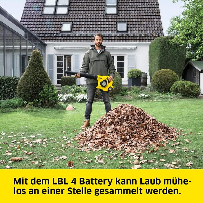 Kärcher 36 V Battery Leaf Blower LBL 4 Battery, Air Speed: 250 km/h, 2 Power Levels, Detachable Blowing Tube, Flat Nozzle with Scraper Edge, Usable with the Kärcher 36-V Battery, Battery not included.