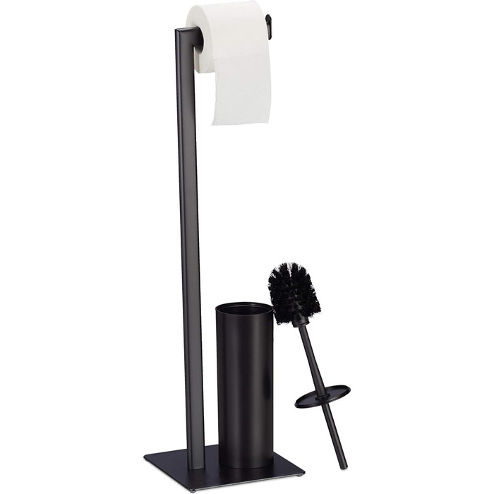 Relaxdays Toilet Accessories Set - Toilet Paper Holder, Toilet Brush & Holder, Standing, Black