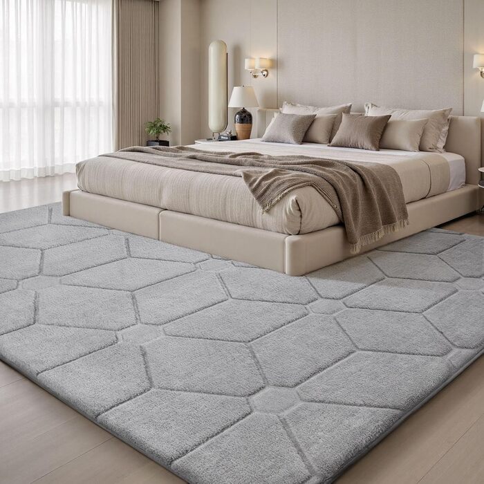 Килим для вітальні та дитячої кімнати сірого кольору, 140x200 см. М'який, з коротким ворсом, легко миється. Килим для спальні та дитячої кімнати.