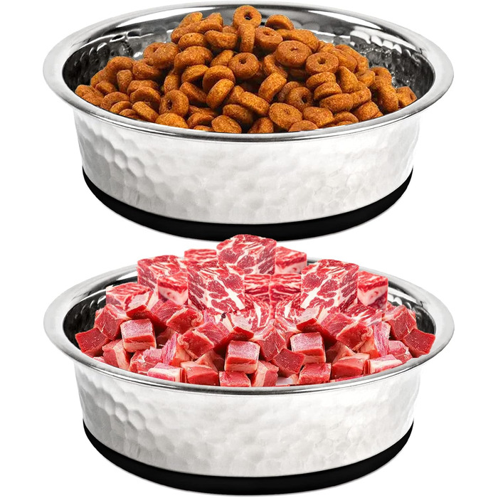 Набори мисок для собак великих, середніх та малих порід, 2 шт. з нержавіючої сталі з антиковзним силіконом, 22 см