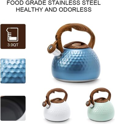 Чайник індукційний 3L з нержавіючої сталі з свистком, для плити, з дерев'яною ручкою, Off White