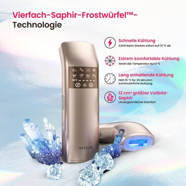 Пристрій для епіляції IPL з потрійним імпульсом, 12 см², охолодження сапфіровим льодом, лазерна епіляція для жінок та чоловіків, 3°C для безболісної та довготривалої епіляції вдома для обличчя, бікіні, інтимної зони (Champagne Gold)