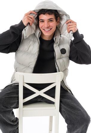 Чоловіча жилетка з пуховиком Premium – м'який матеріал, знімна капюшон (S, Сірий)