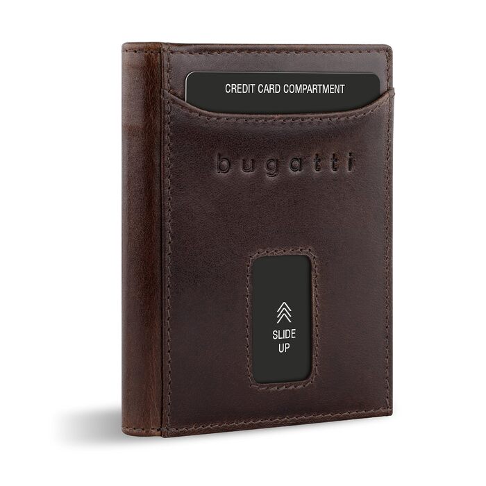 Гаманець Bugatti Secure Slim Mini з RFID-захистом, шкіряний, коричневий - компактний картхолдер з монетником
