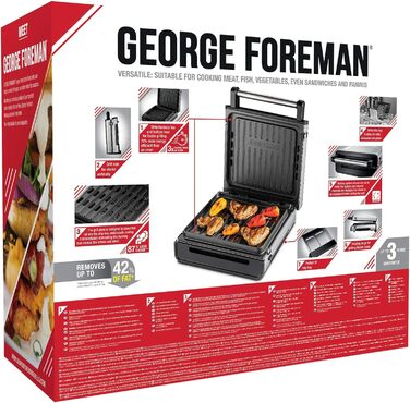 George Foreman Smokeless Grill - Indoor BBQ with Adjustable Temperature & Dishwasher-Safe Grill Plate
