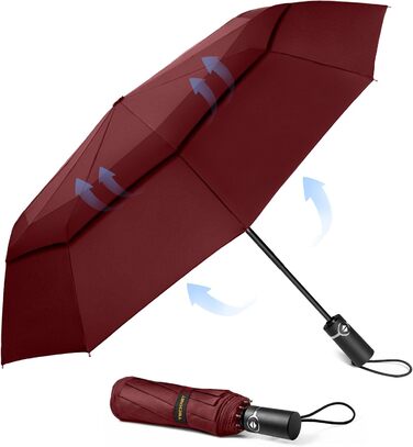 TECKNET Штормовий парасолька: великий автоматичний парасолька з 10 ребрами, 104 см, вітростійкий, компактний, для подорожей, гольф, чоловічий та жіночий (червоний)