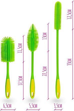 Kochblume Silicone Brush Set, 3-Piece with Interchangeable Heads | Bottle Brush, Dish Brush, Antibacterial, Germ-Free (anthracite)
