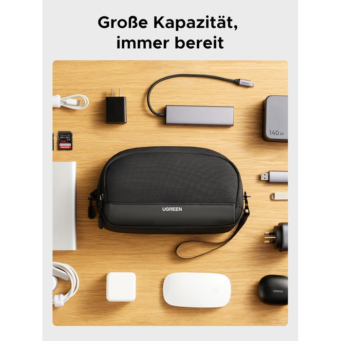 UGREEN Cable Bag Tech EDC Pouch, Cable Organizer Bag, Travel Essentials Cable Bag Organizer, Waterproof, Internal Zippered Layers, FOR Power Bank, Charger, Adapter, Cables, HDD