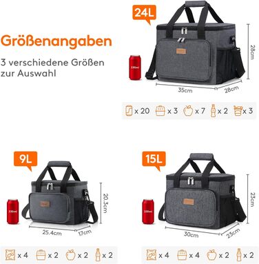Термосумка-холодильник Lifewit 24L сірого кольору: компактна, складна, для їжі, напоїв, на роботу, у подорожі