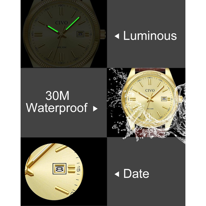 Годинник чоловічий CIVO з нержавіючої сталі: прості аналогові годинники для бізнесу з підсвічуванням дати - водонепроникні для роботи та відпочинку - стильний подарунок для чоловіків (колір: коричневий)