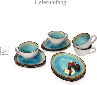 Sänger | Capri Stoneware Coffee Set, Coffee Cup Set for 4 People, Coffee Mugs, Coasters, Plates, 12-Piece Coffee Cup Sets, Stoneware Mug Coffee Set | PREMIUM COLLECTION 12-Piece Coffee Set