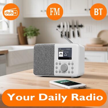 Портативне цифрове радіо MD3 DAB/DAB+/FM з Bluetooth, динаміком та навушниками, 40 станцій, будильник, годинник, таймер, кольоровий дисплей, батарея/мережа (сірий камінь)