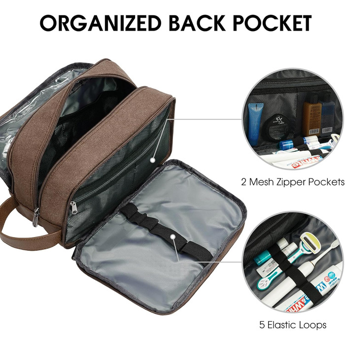 Чоловіча дорожня косметичка WANDF з канвасу, водонепроникна, веганська шкіра, зелений/коричневий колір