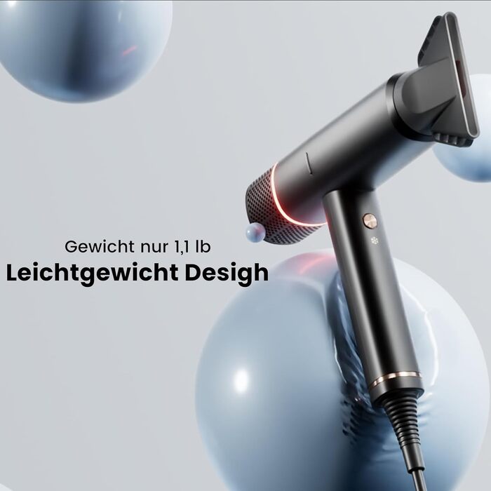 Іонізатор для волосся Föhn: Швидкий фен з дифузором для жінок та чоловіків, 3 режими, 2 швидкості, чорний