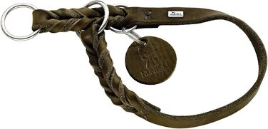 Нашийник для дрессури HUNTER SOLID EDUCATION, оливковий, міцне шкіряне плетіння, з кільцем, Made in Germany, розмір S-M
