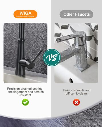 Кран кухонний iVIGA висувний з душем, водоспад, 360° поворот, мікшер, 3 режими, брашований нікель