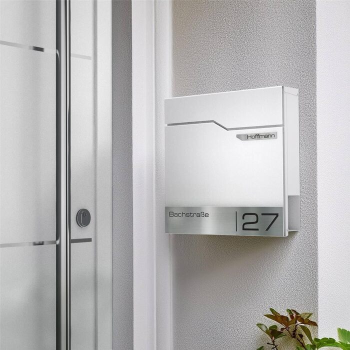 Поштовий ящик Metzler Thobe сучасний, сталевий корпус з нержавіючої сталі, з табличкою для імені, білий, з відділенням для газет