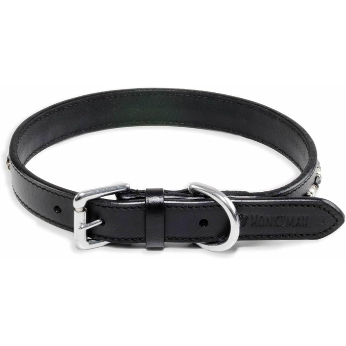Нашийник для собак Monkimau з натуральної шкіри, чорний, з кристалами, регульований (S: 20 мм x 45 см)