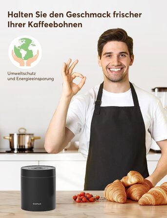 OUTPEAK 2025 Kilo Auto Вакуумна кавова банка 1,8L для 601.0 г кавових зерен з автоматичним керуванням, нержавіюча сталь, з ложкою, для зберігання свіжості на 6 місяців (Barista Champion's Choice) (1.5L-S/Steel-Space Grey)