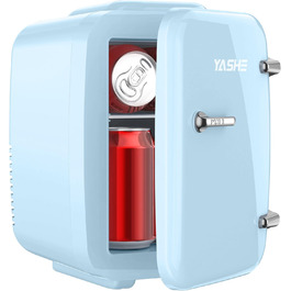 Міні-холодильник YASHE, 4 літри: для косметики, напоїв, 220V AC/ 12V DC, термоелектричне охолодження та нагрівання, білий/блакитний