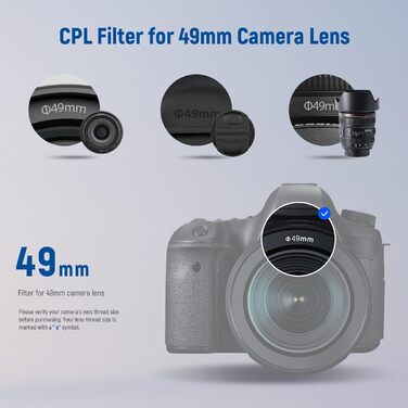 NEEWER Поляризаційний фільтр (Polfilter) CPL, 49mm - зменшує відблиски, покращує контраст
