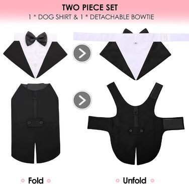 AOFITEE Dog Smoking Dog Suit & Bandana Set, Dog Wedding Party Suit Dog Bow Tie Shirt Vest, Pet Suit Costume Dog Clothes with Detachable Bow Tie for Halloween, Christmas, M