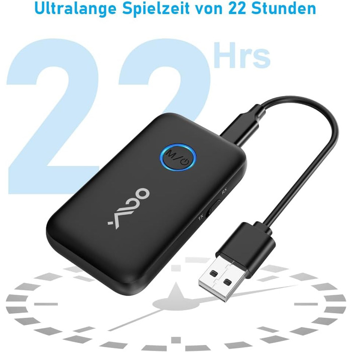 Bluetooth 5.3 адаптер YMOO 2-в-1 для ТБ та літака: ресивер та трансміттер з aptX Low Latency, роз'єм 3.5 мм, для навушників та колонок