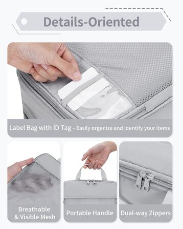 Narwey Набір з 5 органайзерів для валізи, компресійні кубики для подорожей, сірий