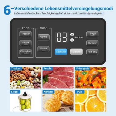 Вакуумний пакувальник INKBIRD для продуктів харчування з режимами сушіння, вологого та рідинного пакування, подвійна помпа, 20 л/хв, тихий, вбудований різак, ролики та пакети в комплекті (сірий)