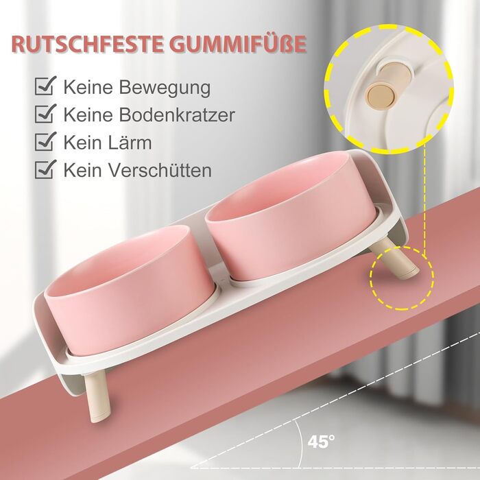 Набір мисок для собак з кераміки - 2 шт. з антиковзним підставкою - годівниця для собак та котів, рожевий колір